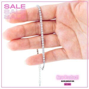 Sterling silver bracelet inlaid with rhodium-plated cubic zirconia for women